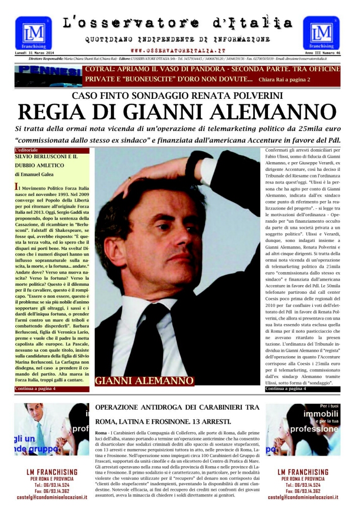 L'osservatore d'Italia edizione del 31 Marzo 2014